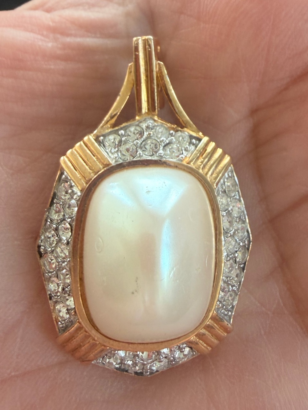 Gold-Tone Faux Pearl and Crystal Pendant Necklace